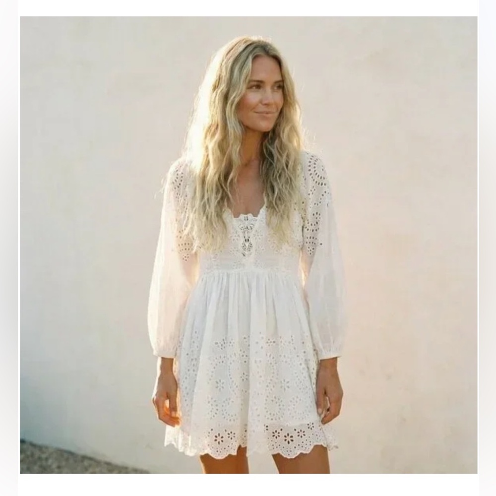 Free People Ivory  Eyelet Mini Dress Sz-S